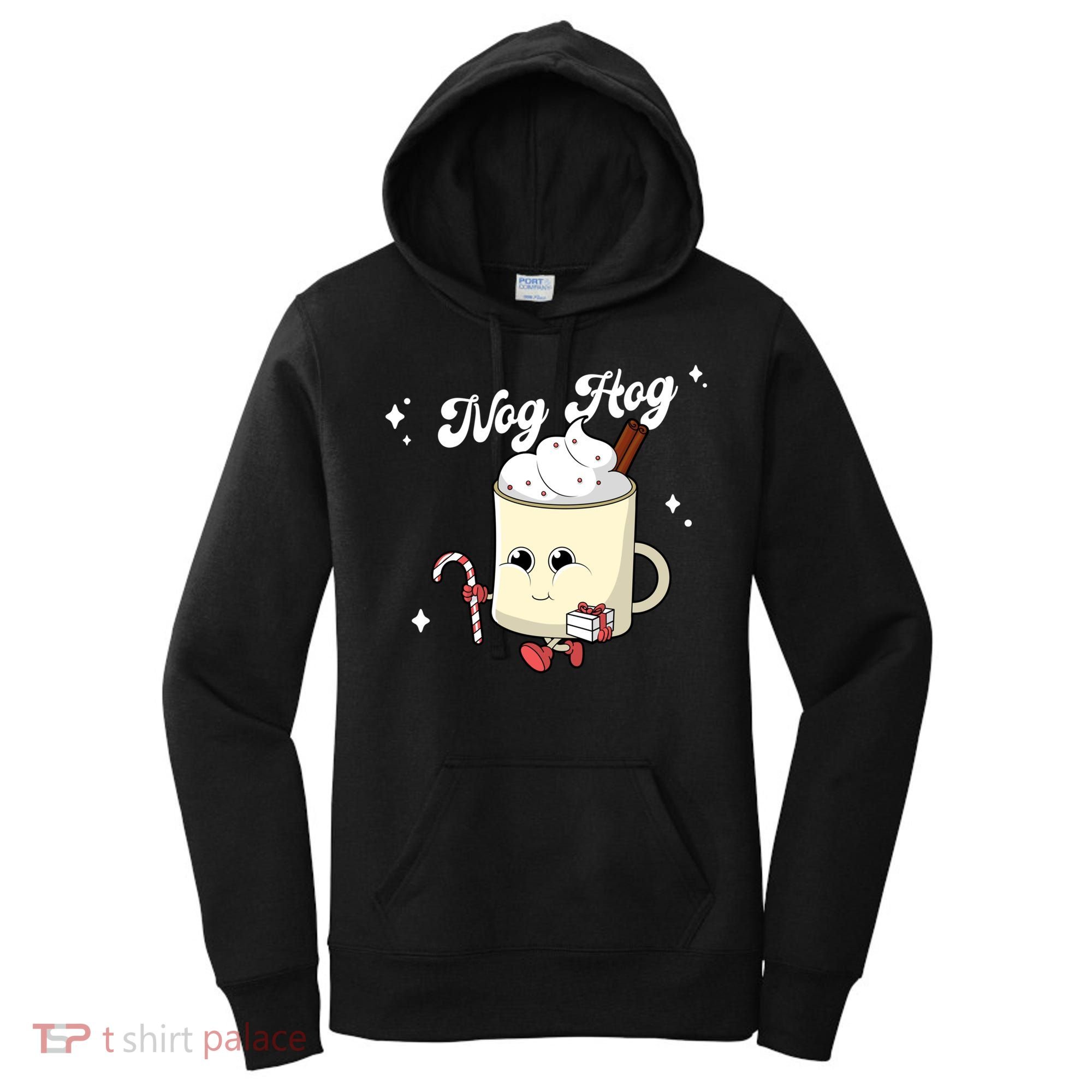 Nog Hog Kawaii Groovy Christmas Eggnog Made Me Retro Egg Nog Great Gift Women's Hoodie