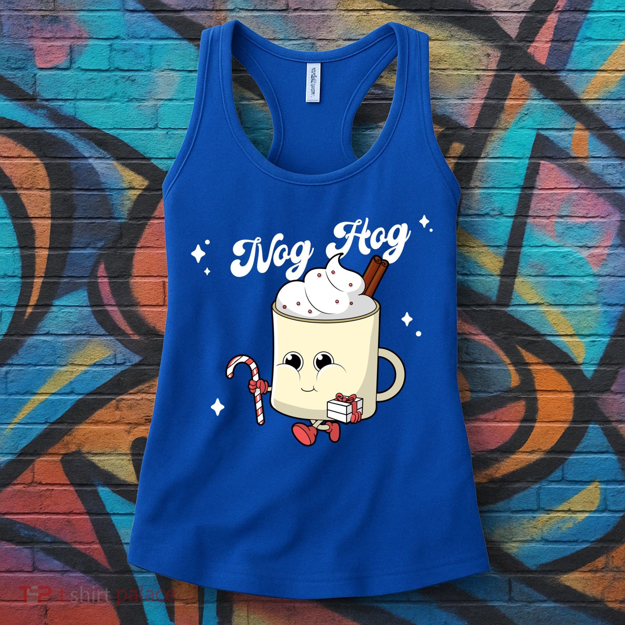 Nog Hog Kawaii Groovy Christmas Eggnog Made Me Retro Egg Nog Great Gift Women's Tank Top