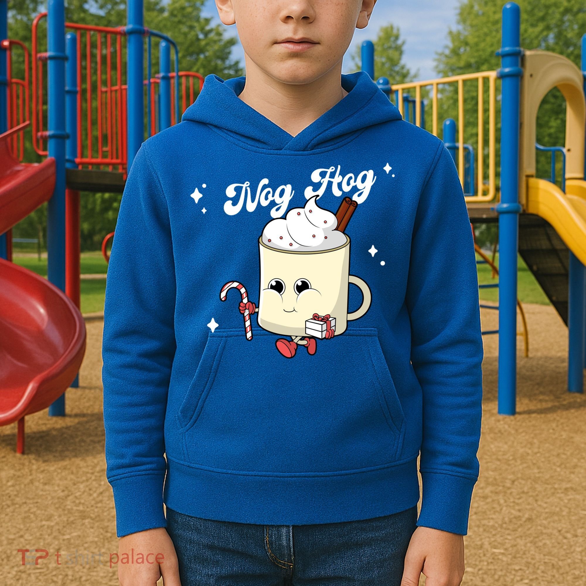 Nog Hog Kawaii Groovy Christmas Eggnog Made Me Retro Egg Nog Great Gift Kids Hoodie