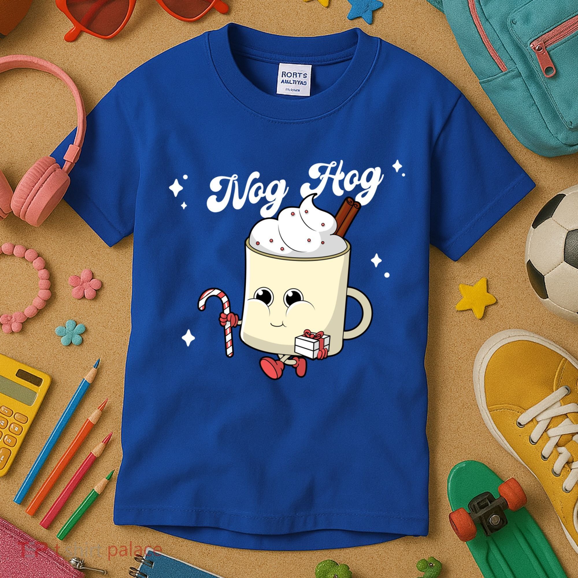 Nog Hog Kawaii Groovy Christmas Eggnog Made Me Retro Egg Nog Great Gift Kids T-Shirt