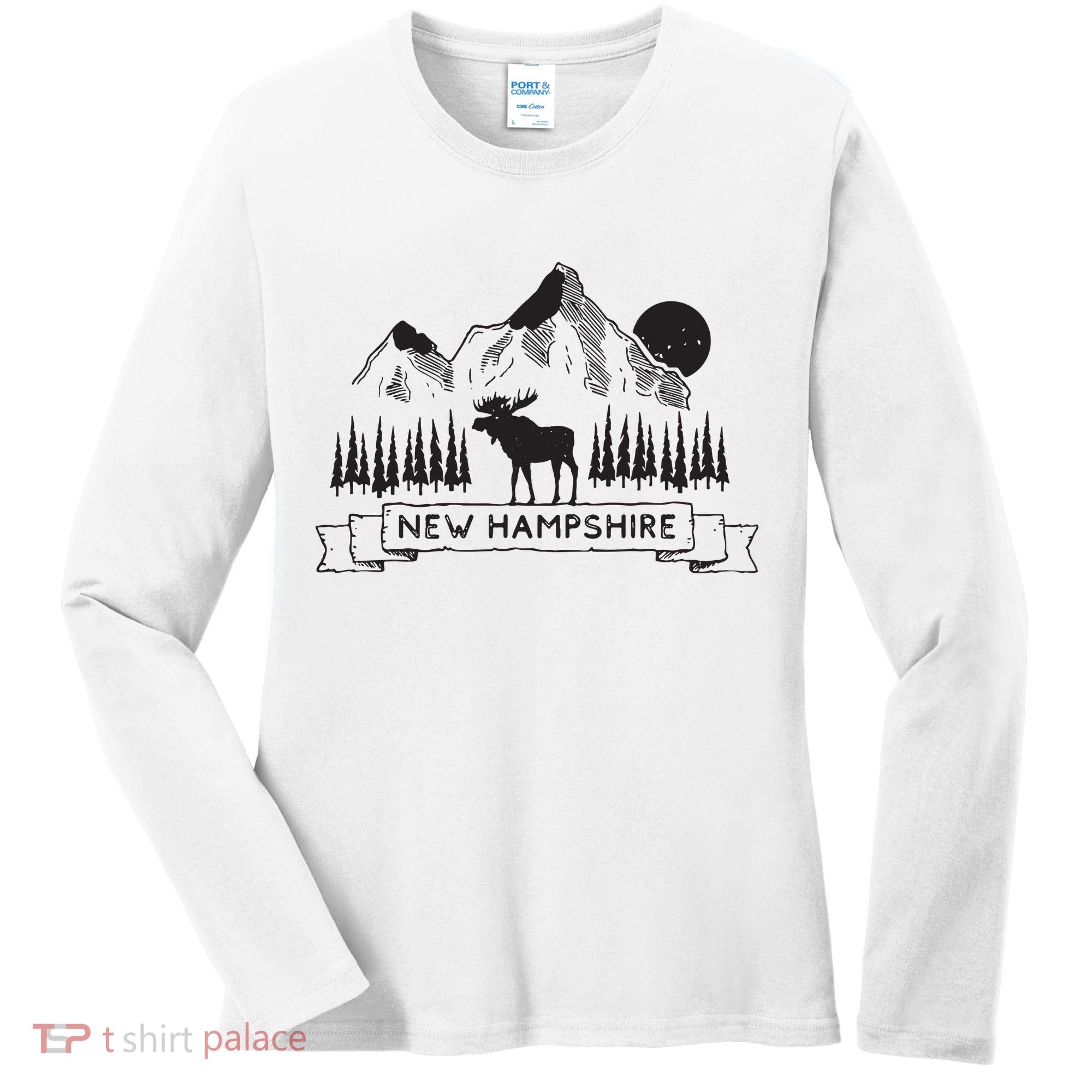 New Hampshire Mountain Moose Cool New Hampshire Gift Women's Long Sleeve Shirt