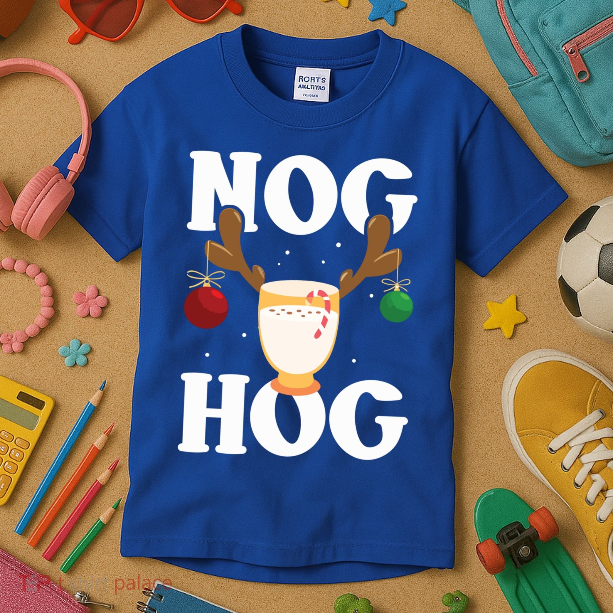 Nog Hog National Eggnog Day Egg Nog Christmas Holiday Great Gift Kids T-Shirt