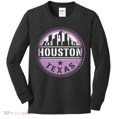Neon Houston Texas Logo Kids Long Sleeve Shirt