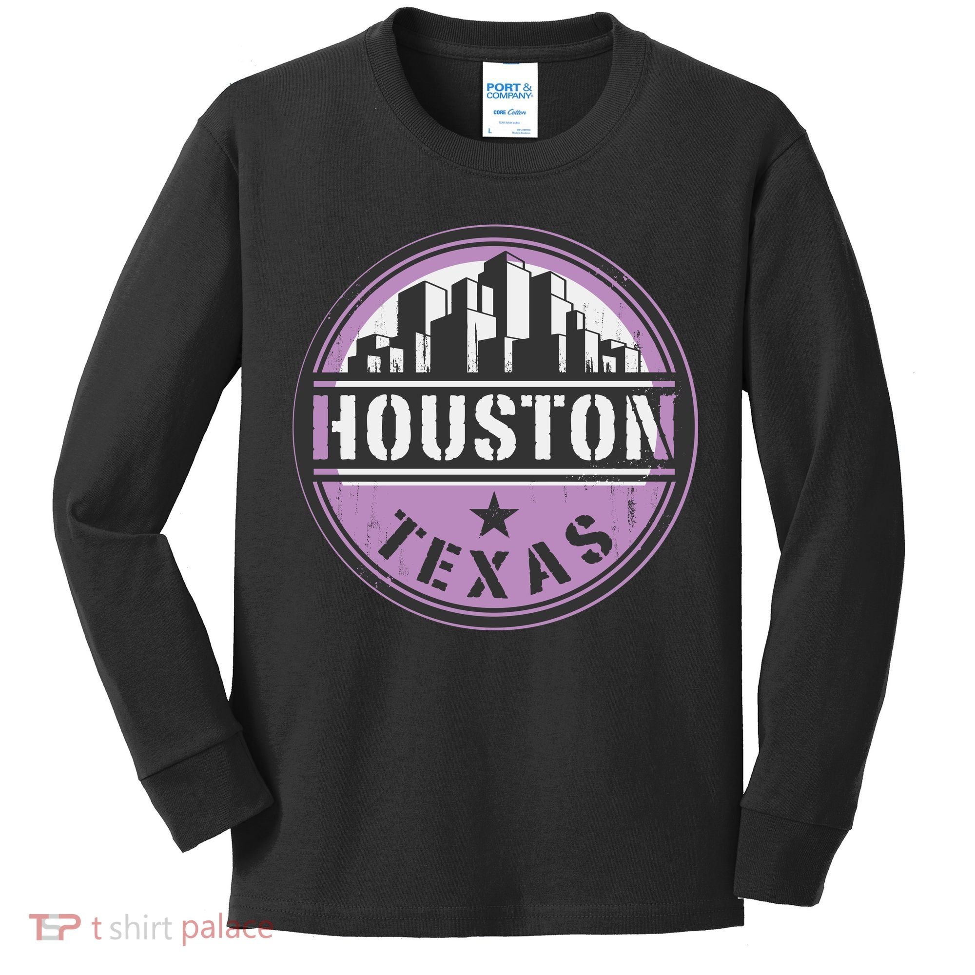 Neon Houston Texas Logo Kids Long Sleeve Shirt