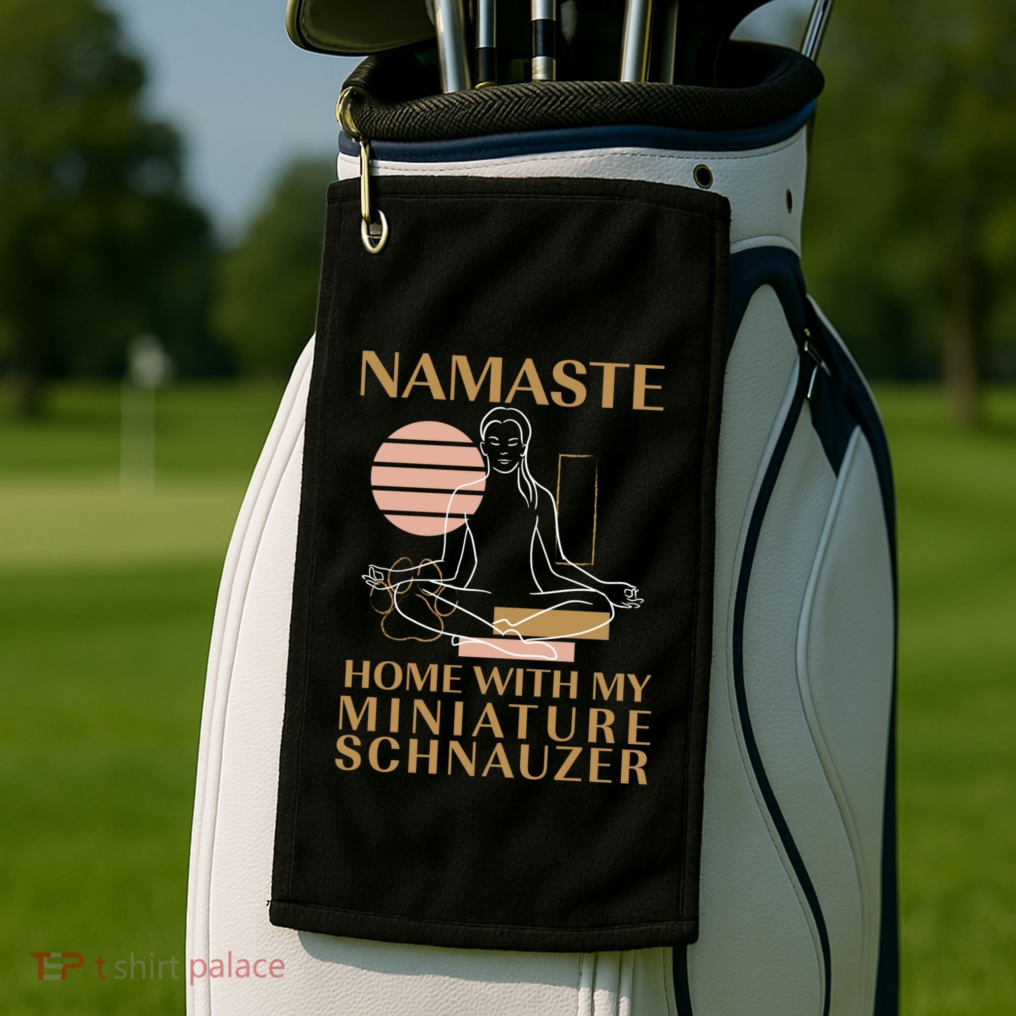 Namaste Home With My Miniature Schnauzer Sayings Dog Lover Gift Golf Towel