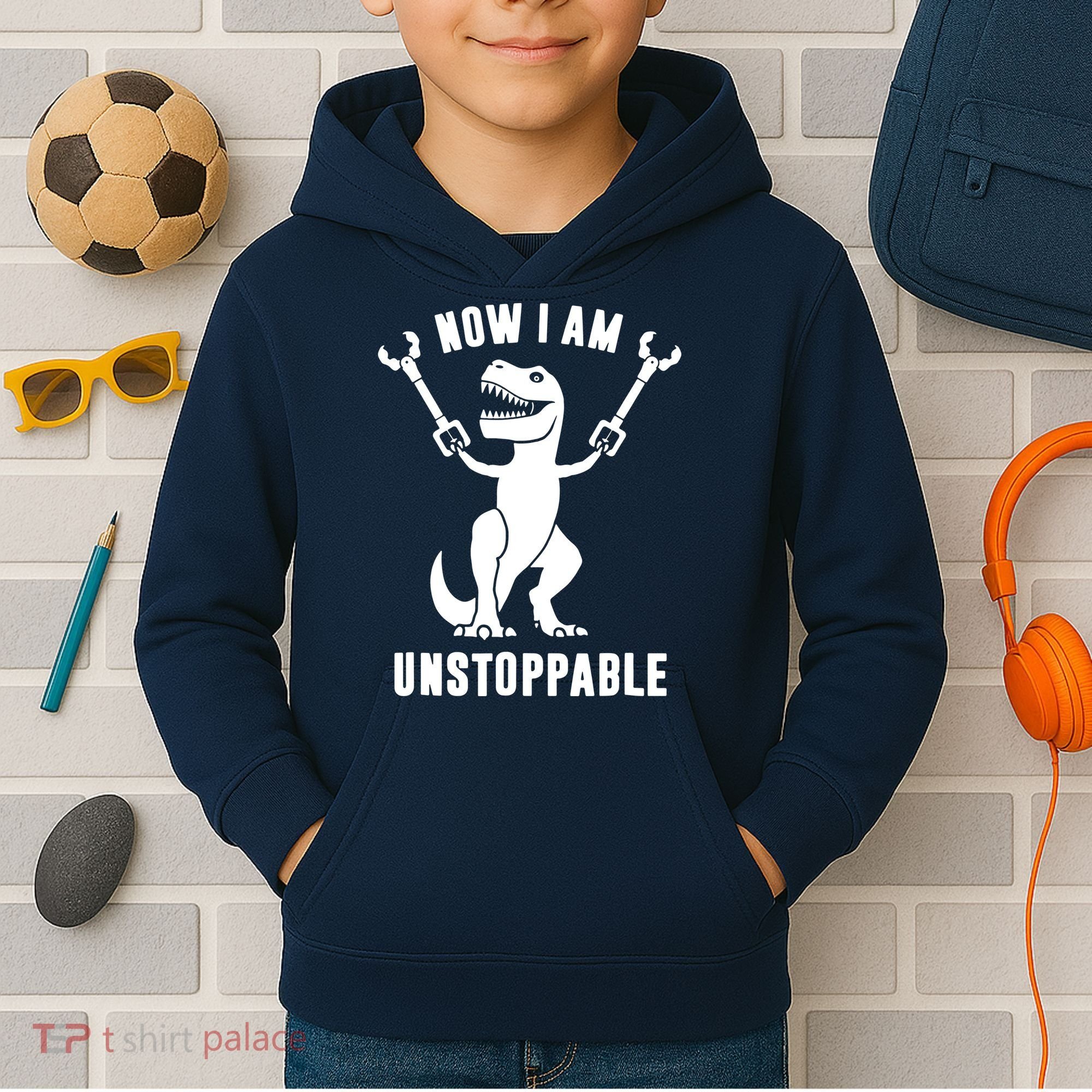Now I Am Unstoppable Funny TRex Kids Hoodie