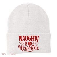Naughty Is A New Nice Funny Holiday Gift Beanie thumb 0