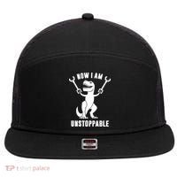 Now I Am Unstoppable Funny TRex 7 Panel Mesh Trucker Snapback Hat thumb 0