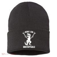 Now I Am Unstoppable Funny TRex Sustainable Knit Beanie thumb 0