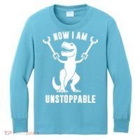 Now I Am Unstoppable Funny TRex Kids Long Sleeve Shirt thumb 0