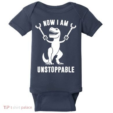 Now I Am Unstoppable Funny T Rex Baby Bodysuit