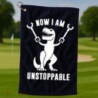 Now I Am Unstoppable Funny T Rex Golf Towel thumb 1