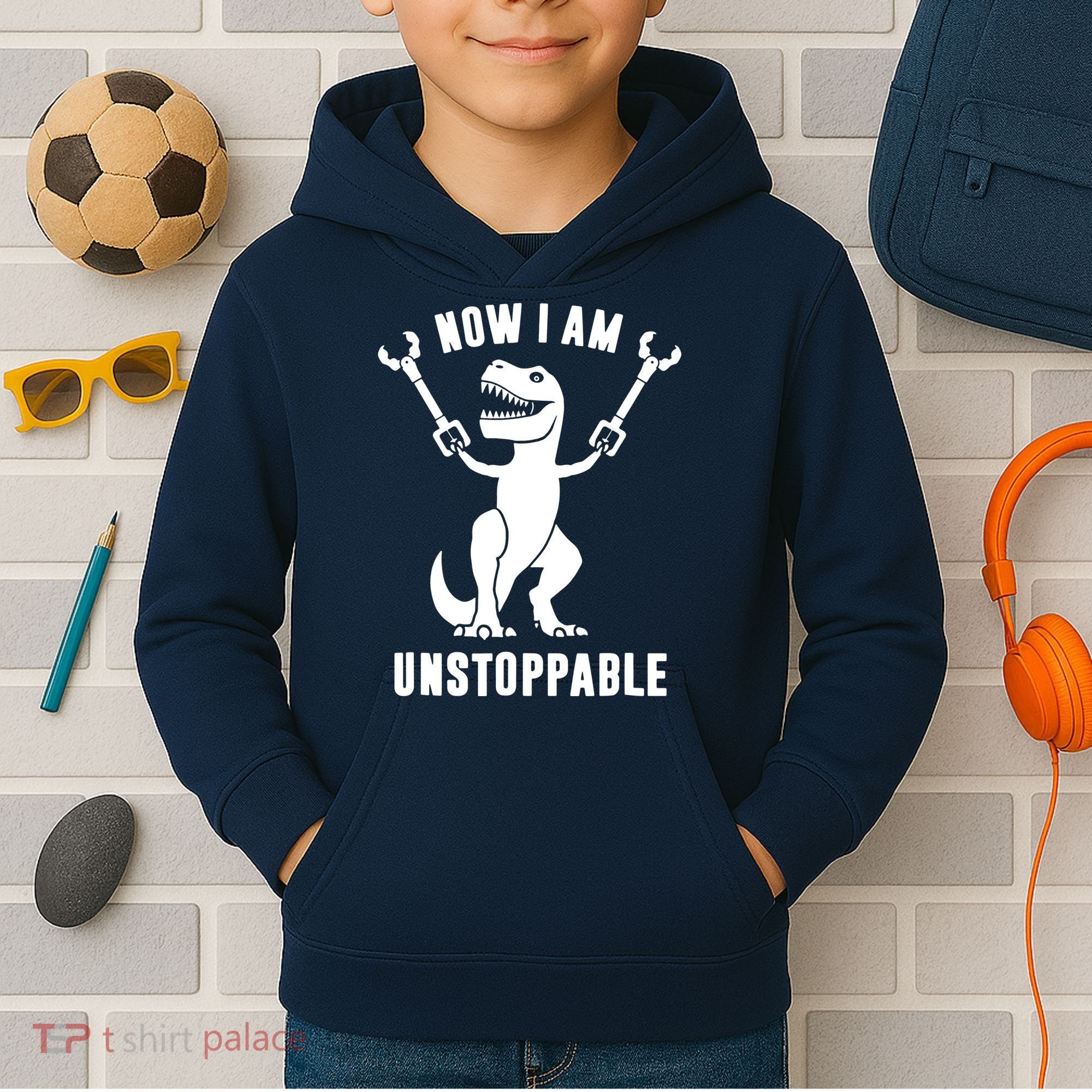 Now I Am Unstoppable Funny T Rex Kids Hoodie