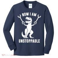 Now I Am Unstoppable Funny T Rex Kids Long Sleeve Shirt thumb 0