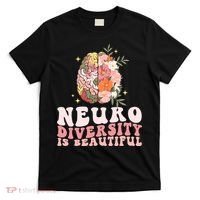 Neurodiversity Is Beautiful Floral Brain Groovy T-Shirt thumb 0