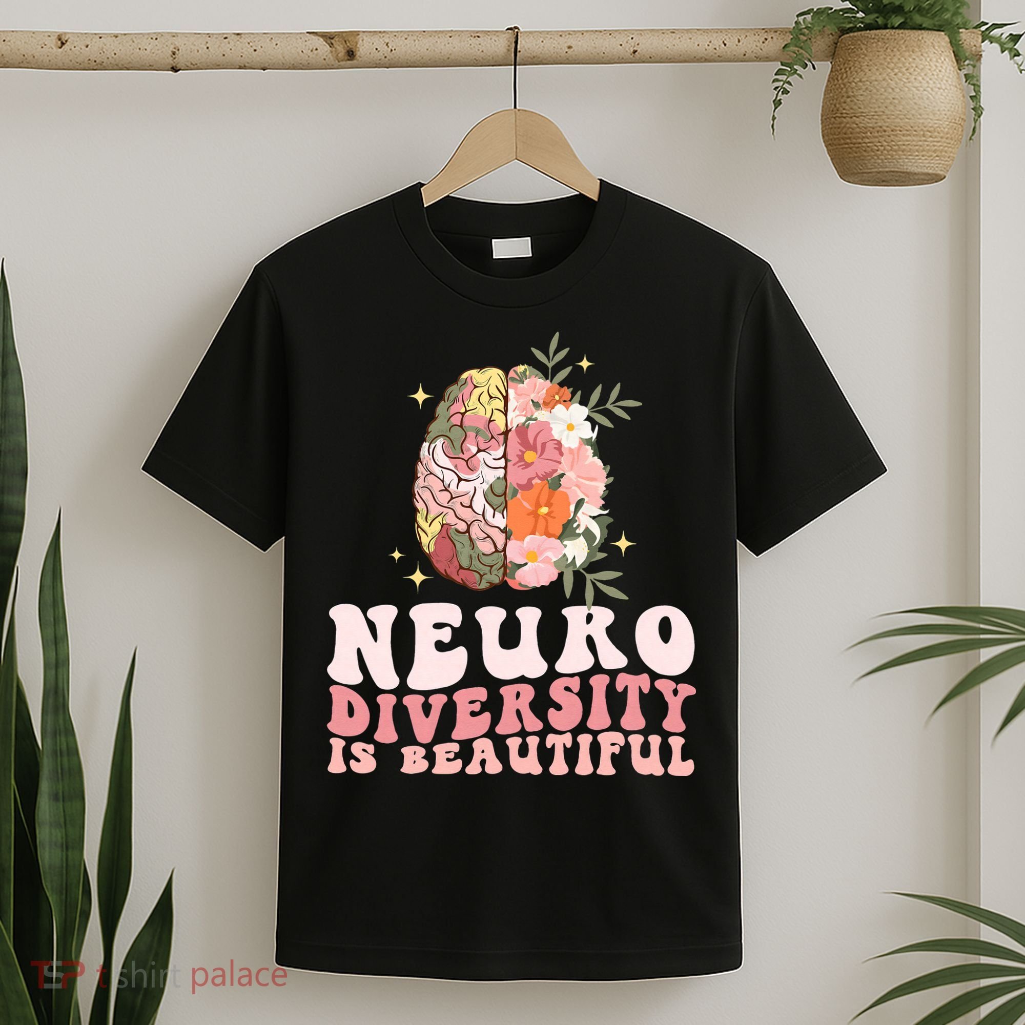 Neurodiversity Is Beautiful Floral Brain Groovy T-Shirt