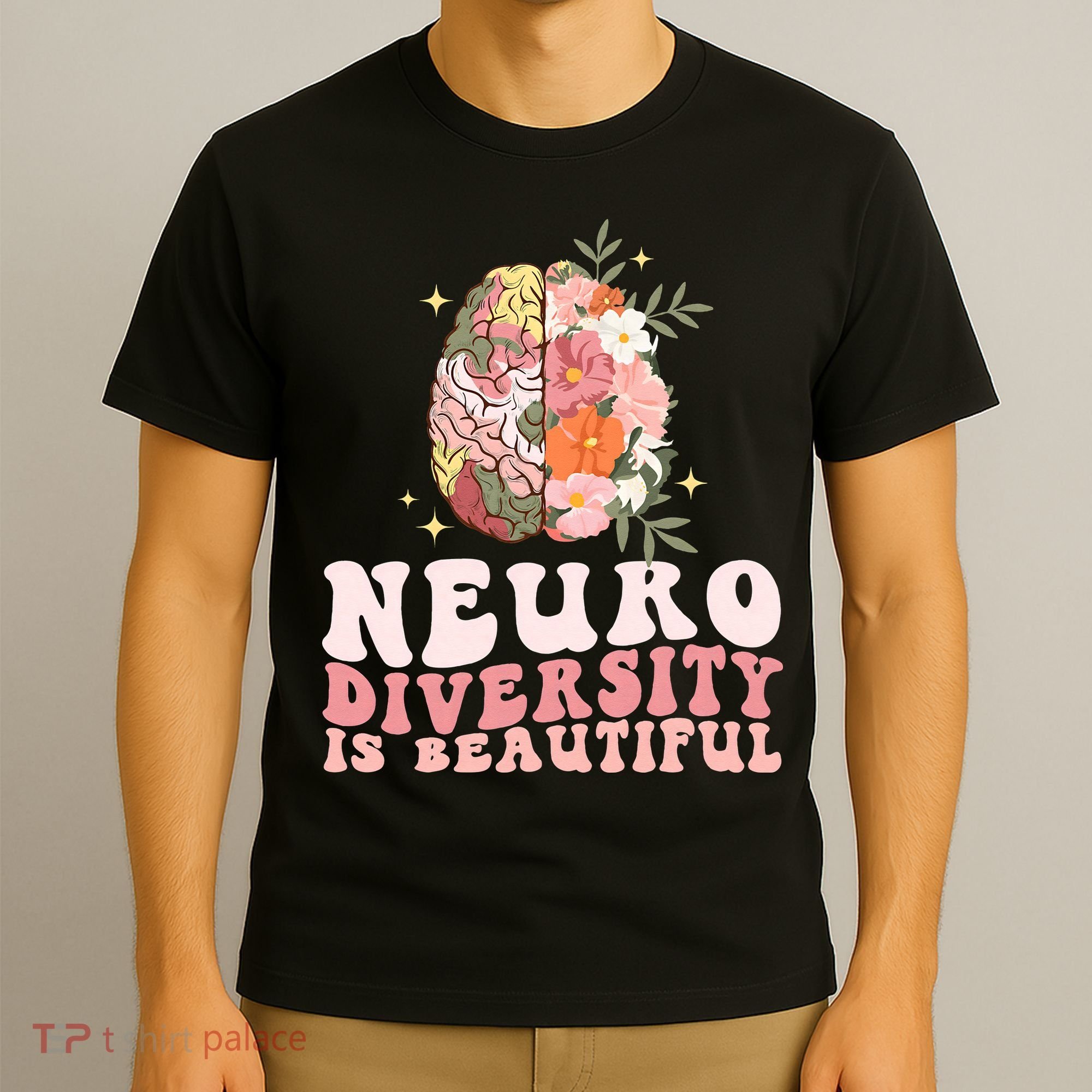 Neurodiversity Is Beautiful Floral Brain Groovy T-Shirt