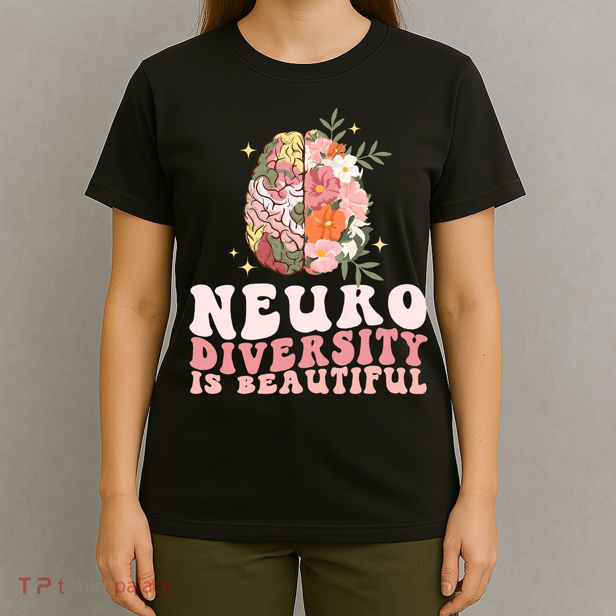 Neurodiversity Is Beautiful Floral Brain Groovy T-Shirt