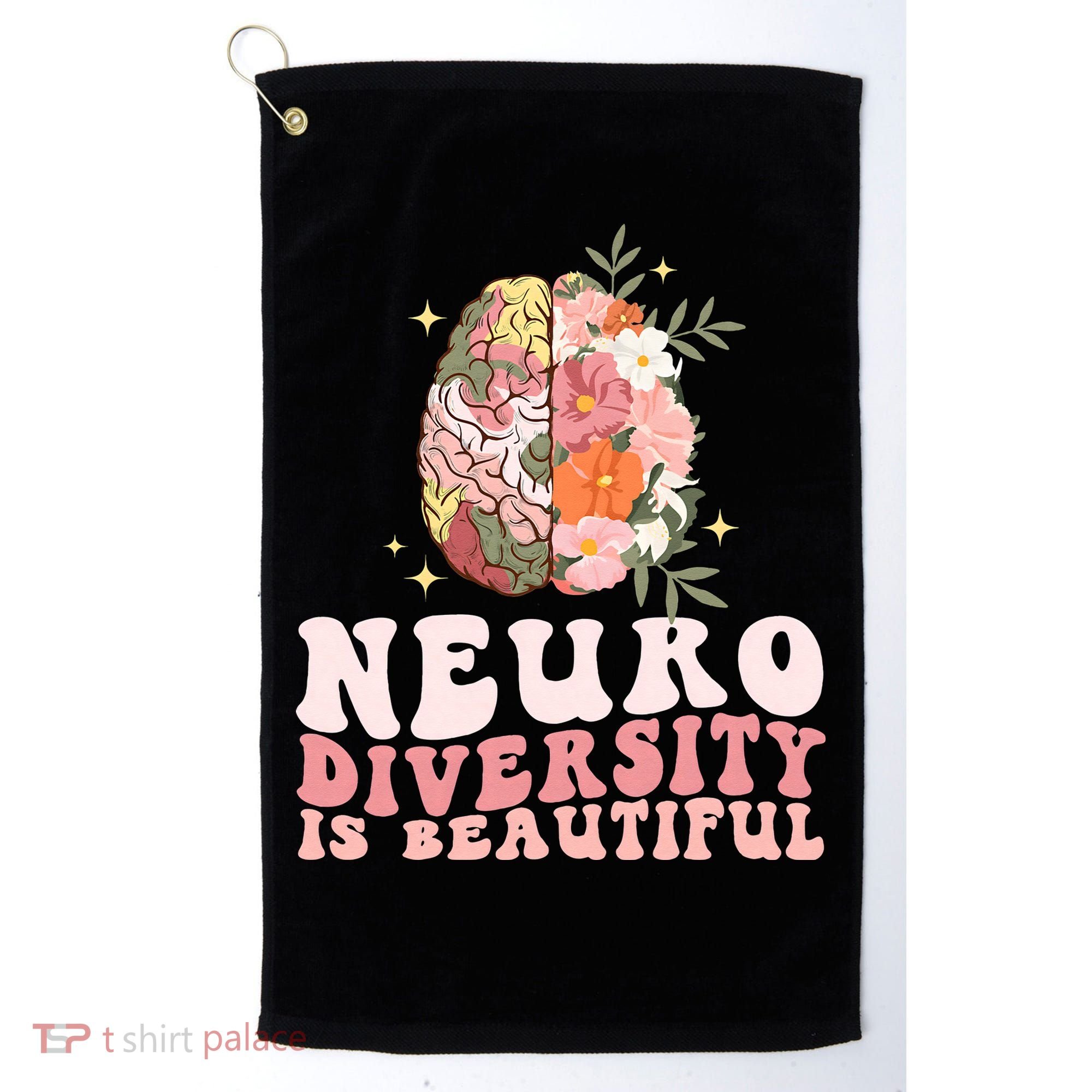 Neurodiversity Is Beautiful Floral Brain Groovy Golf Towel