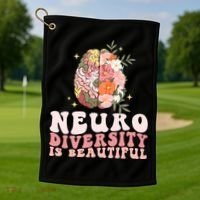 Neurodiversity Is Beautiful Floral Brain Groovy Golf Towel thumb 1