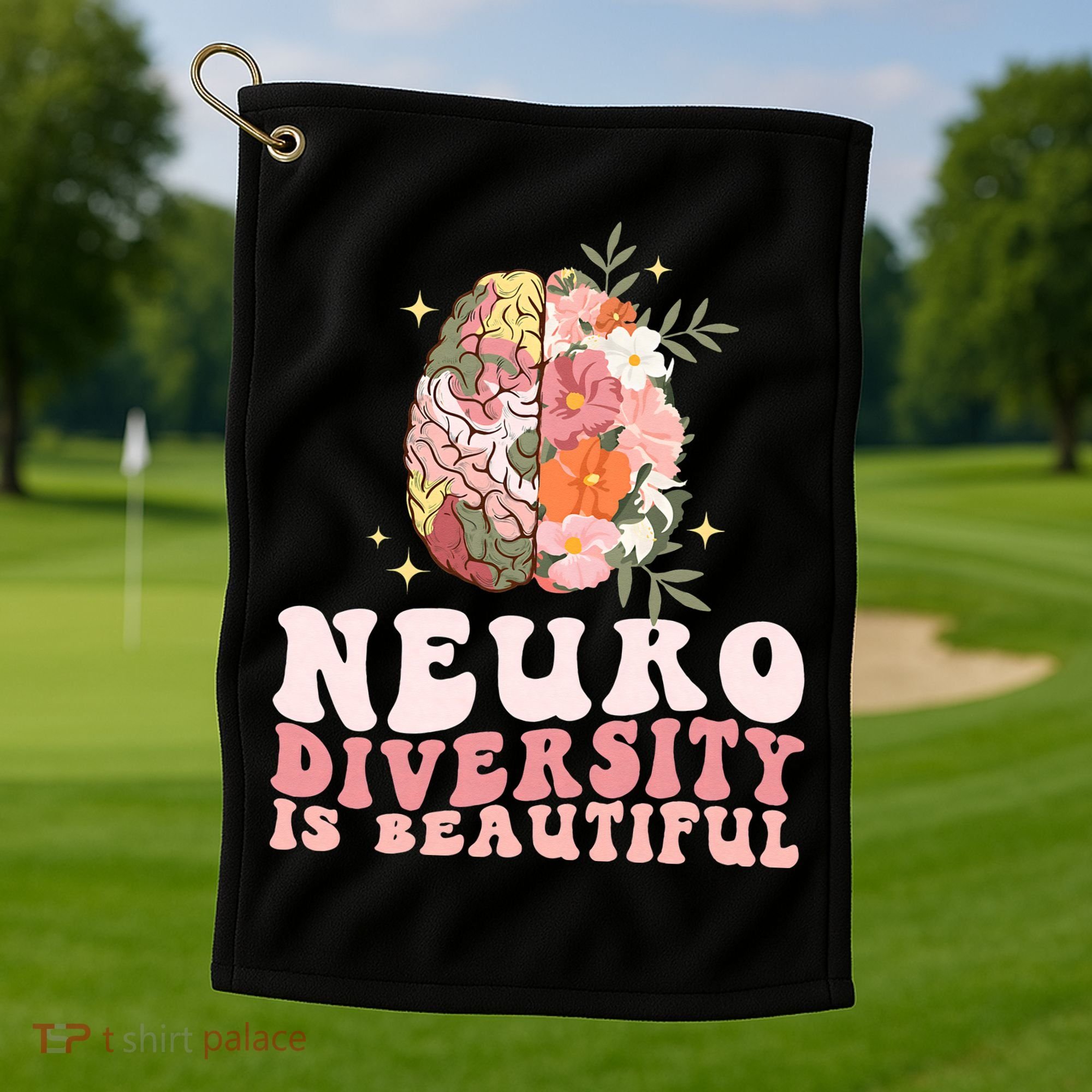 Neurodiversity Is Beautiful Floral Brain Groovy Golf Towel