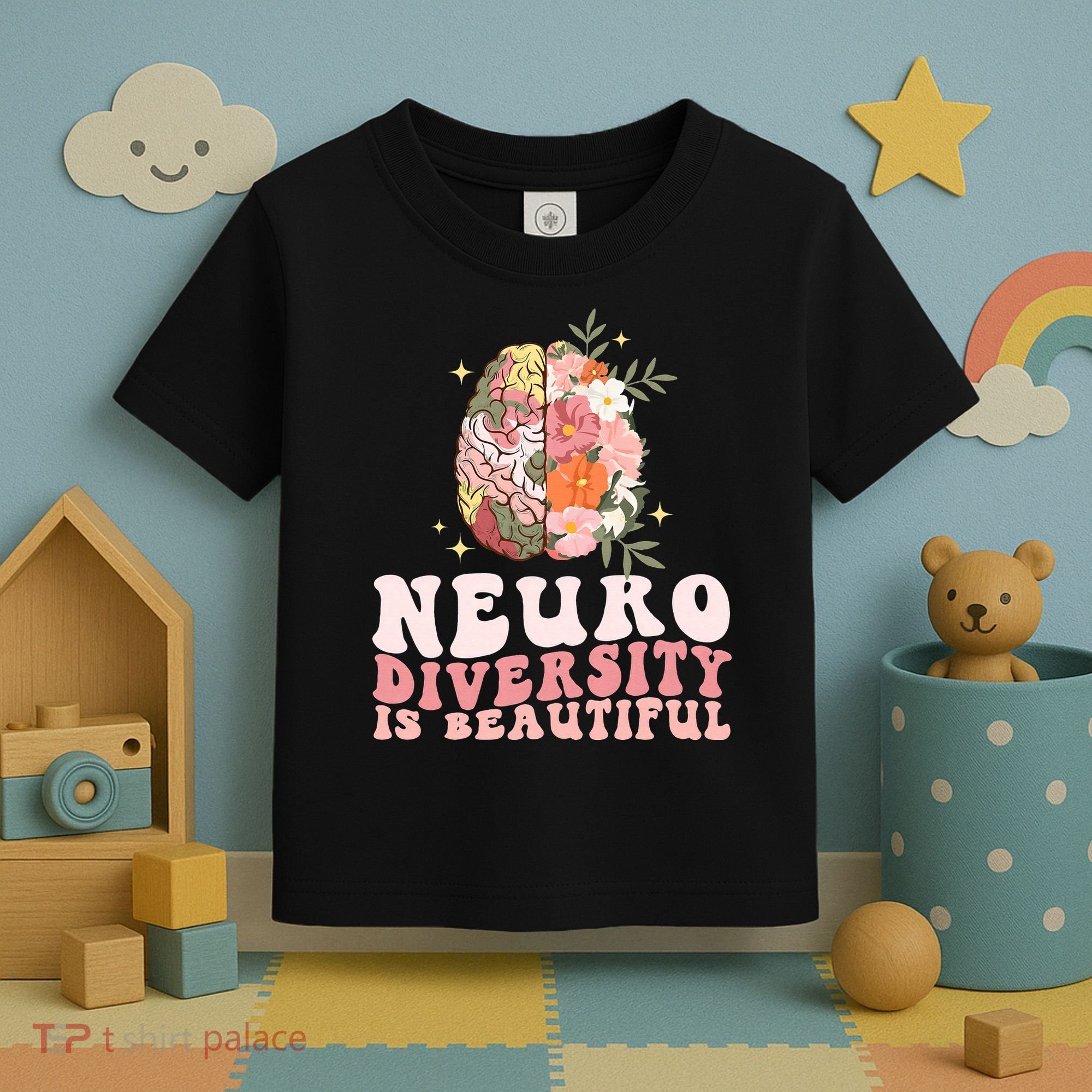 Neurodiversity Is Beautiful Floral Brain Groovy Toddler T-Shirt