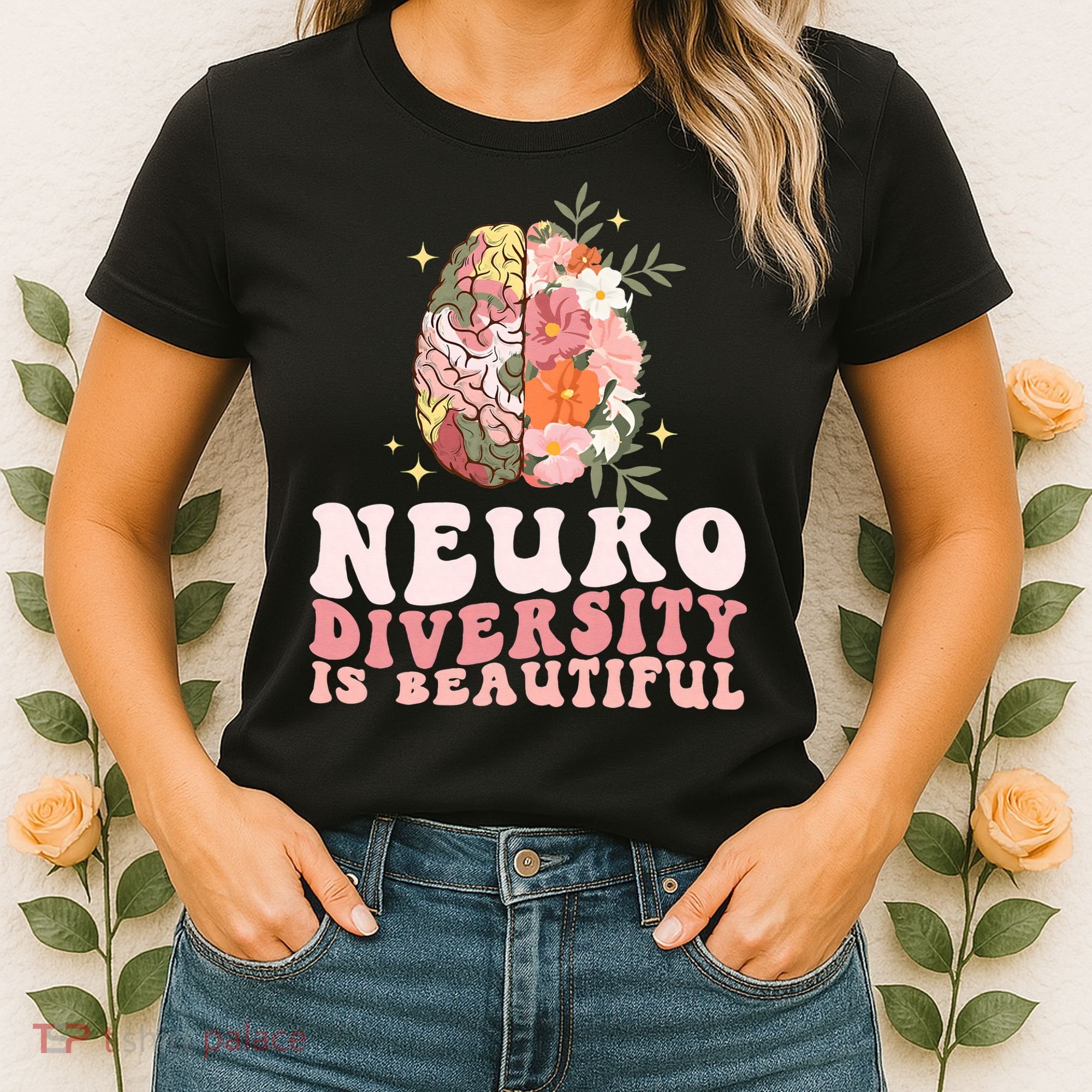 Neurodiversity Is Beautiful Floral Brain Groovy Women's T-Shirt