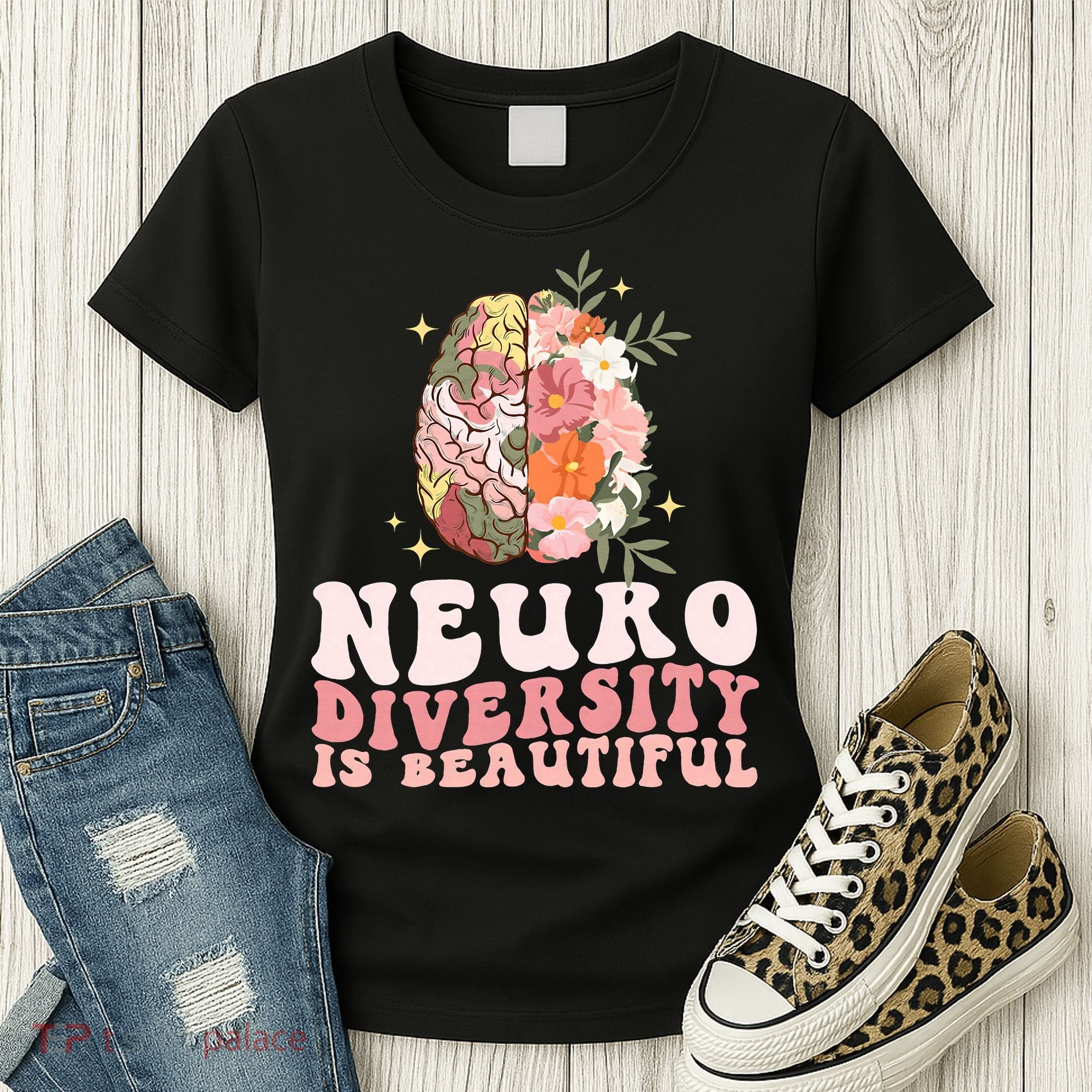 Neurodiversity Is Beautiful Floral Brain Groovy Women's T-Shirt