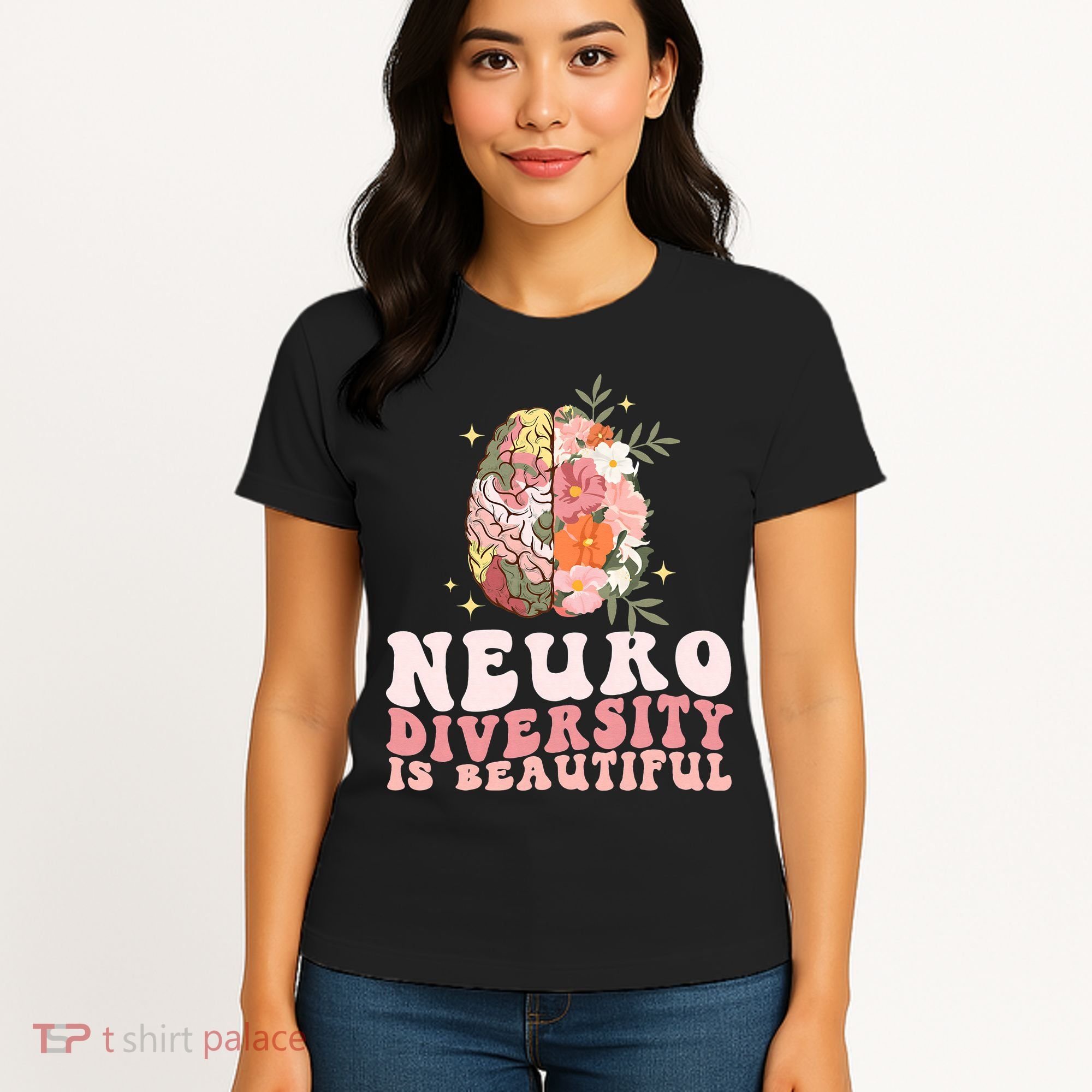 Neurodiversity Is Beautiful Floral Brain Groovy Women's T-Shirt