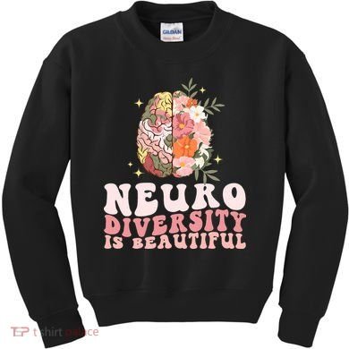 Neurodiversity Is Beautiful Floral Brain Groovy Kids Sweatshirt