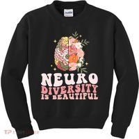 Neurodiversity Is Beautiful Floral Brain Groovy Kids Sweatshirt thumb 0