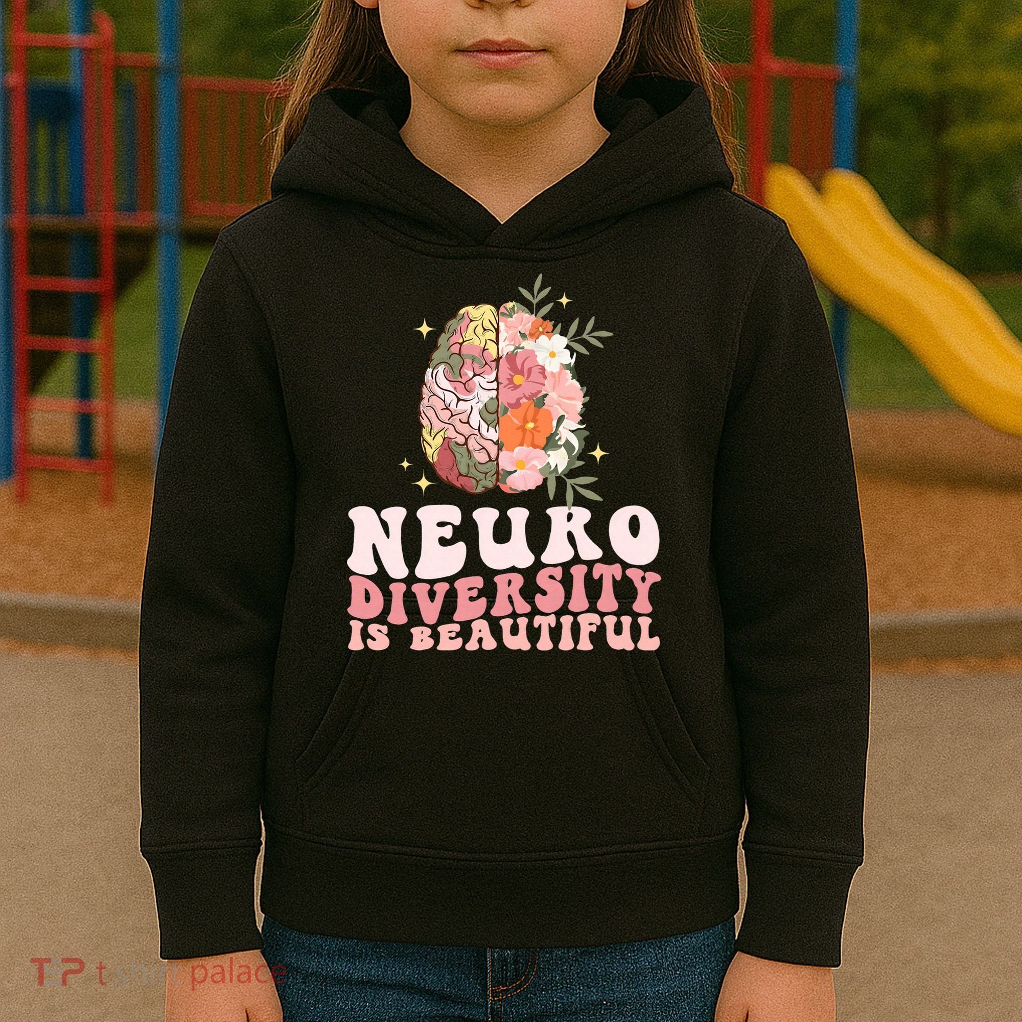 Neurodiversity Is Beautiful Floral Brain Groovy Kids Hoodie