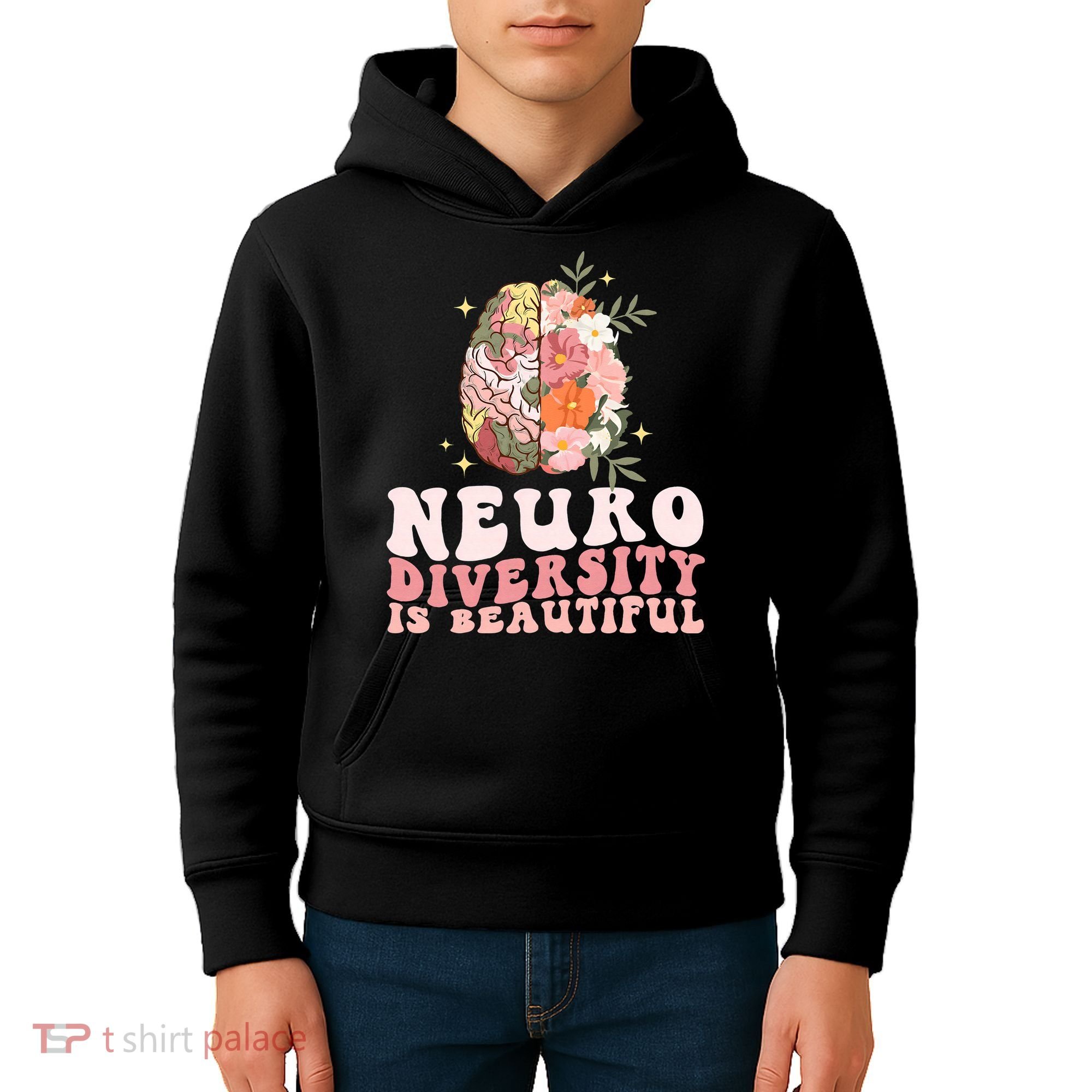 Neurodiversity Is Beautiful Floral Brain Groovy Kids Hoodie