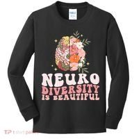 Neurodiversity Is Beautiful Floral Brain Groovy Kids Long Sleeve Shirt thumb 0