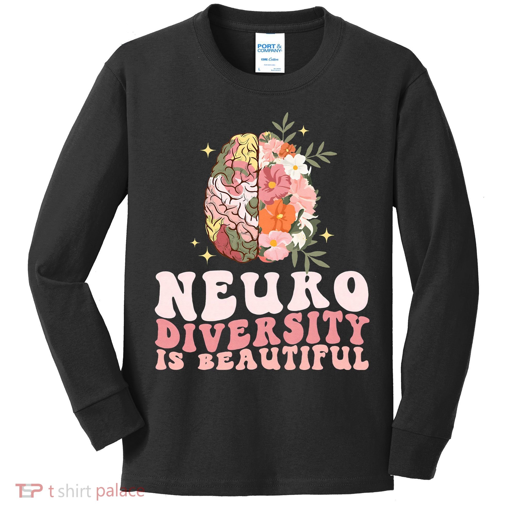 Neurodiversity Is Beautiful Floral Brain Groovy Kids Long Sleeve Shirt