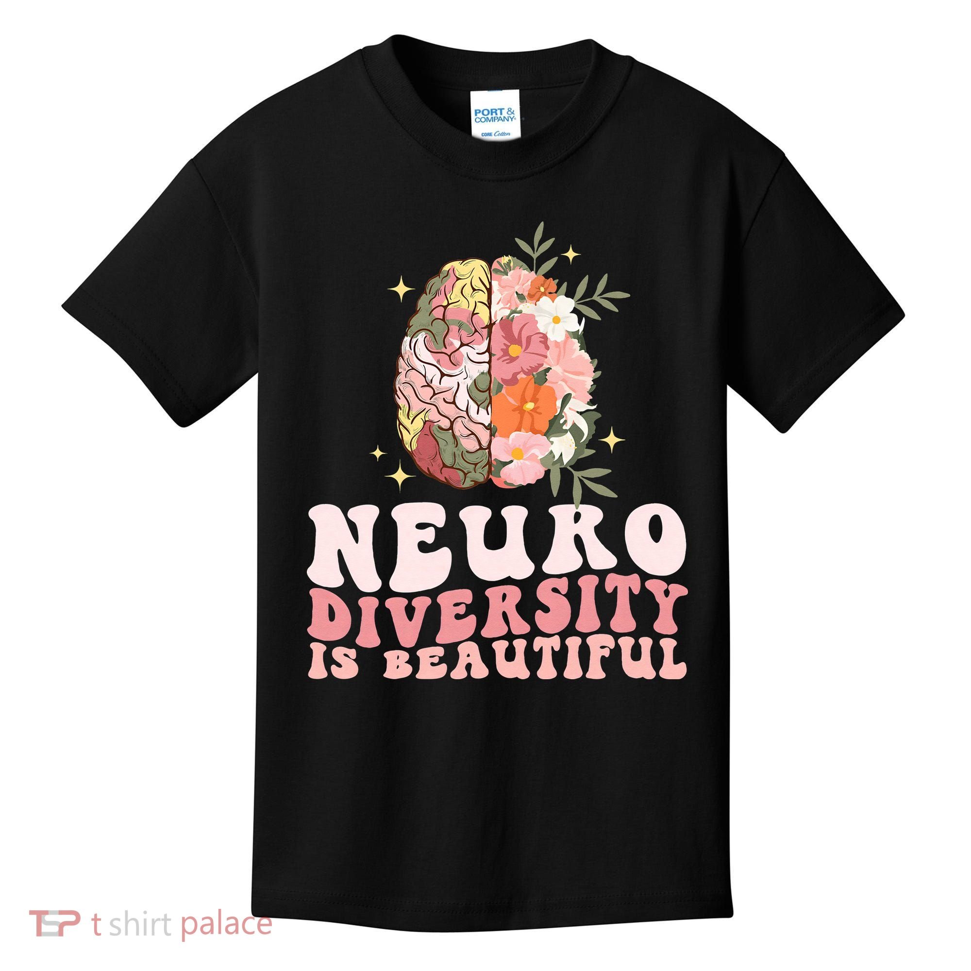 Neurodiversity Is Beautiful Floral Brain Groovy Kids T-Shirt