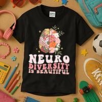 Neurodiversity Is Beautiful Floral Brain Groovy Kids T-Shirt thumb 3