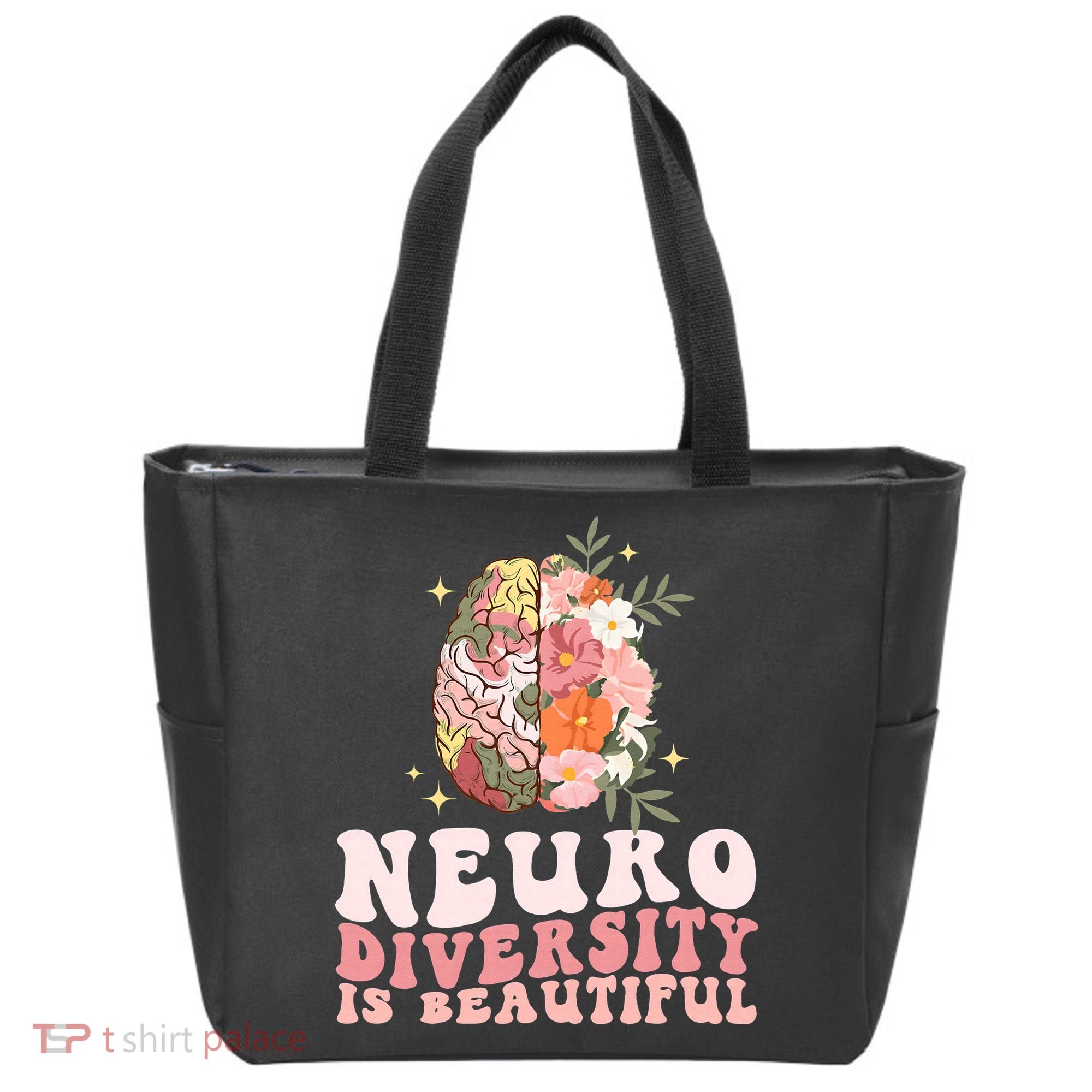 Neurodiversity Is Beautiful Floral Brain Groovy Tote Bag