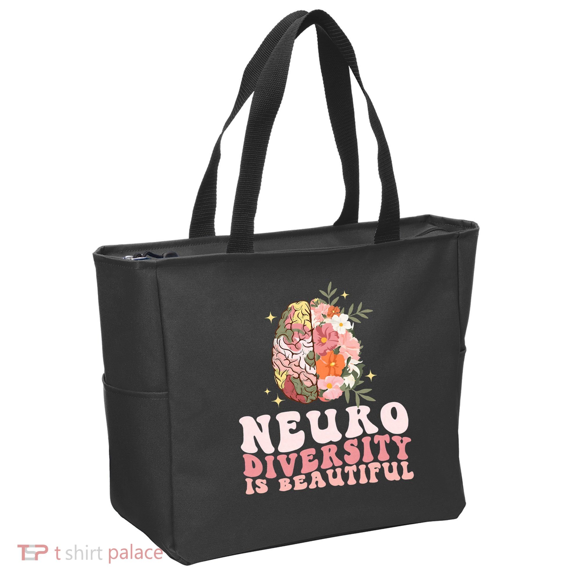 Neurodiversity Is Beautiful Floral Brain Groovy Tote Bag