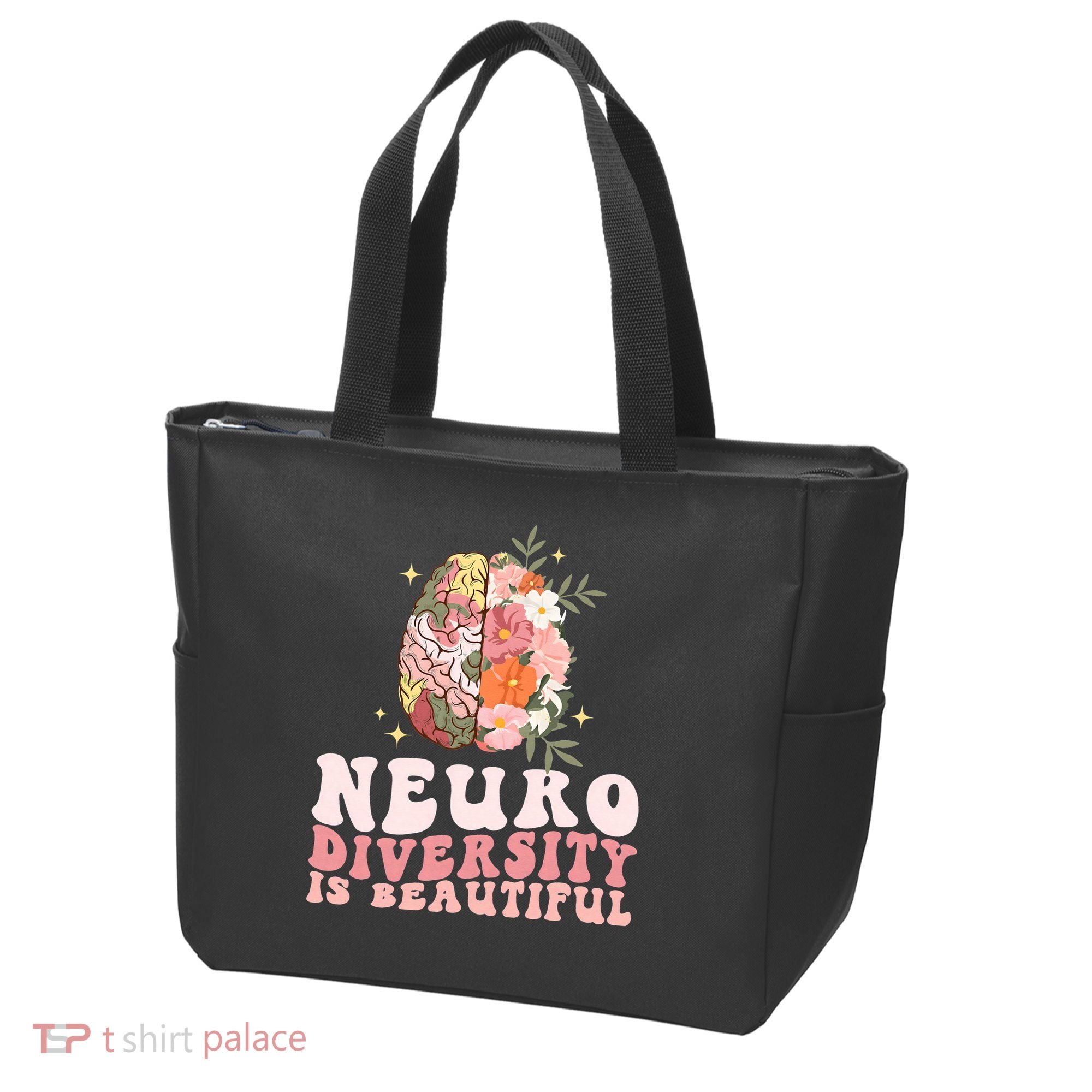 Neurodiversity Is Beautiful Floral Brain Groovy Tote Bag