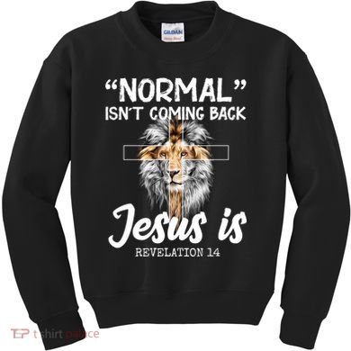 Normal Isn't Coming Back Jesus Is Revelations 14 Kids Sweatshirt