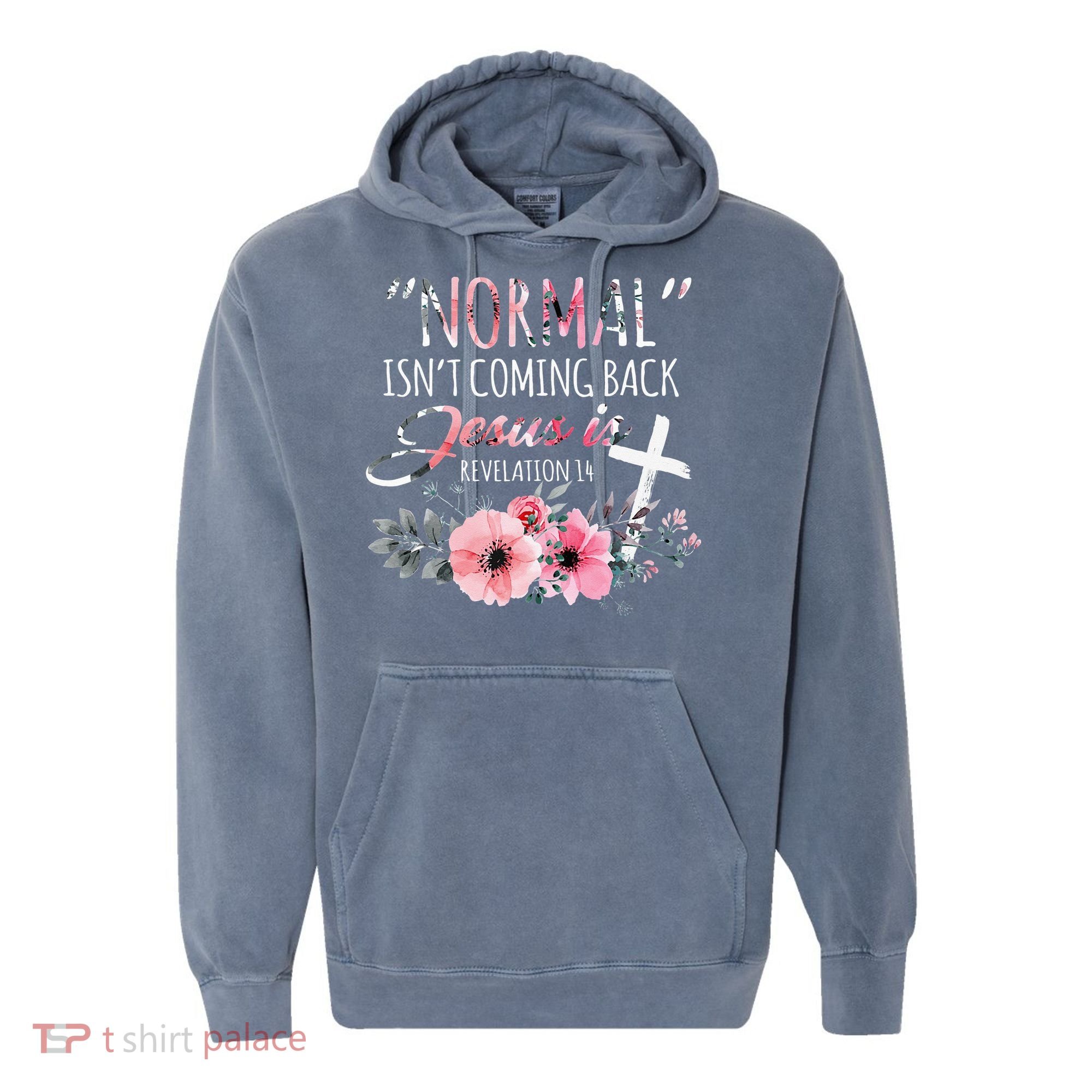 Normal Isnt Coming Back But Jesus Is Revelation 14 Flower Comfort Colors Garment-Dyed Hooded Sweatshirt