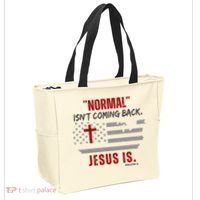 Normal Isnt Coming Back Jesus Is American Flag Cross Tote Bag thumb 2