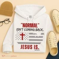Normal Isnt Coming Back Jesus Is American Flag Cross Hoodie thumb 4