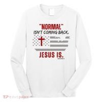 Normal Isnt Coming Back Jesus Is American Flag Cross Long Sleeve Shirt thumb 0