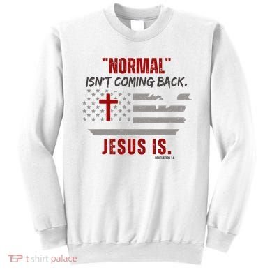 Normal Isnt Coming Back Jesus Is American Flag Cross Sweatshirt