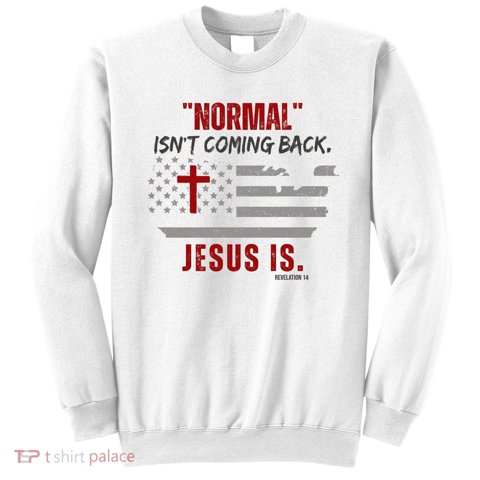 Normal Isnt Coming Back Jesus Is American Flag Cross Sweatshirt
