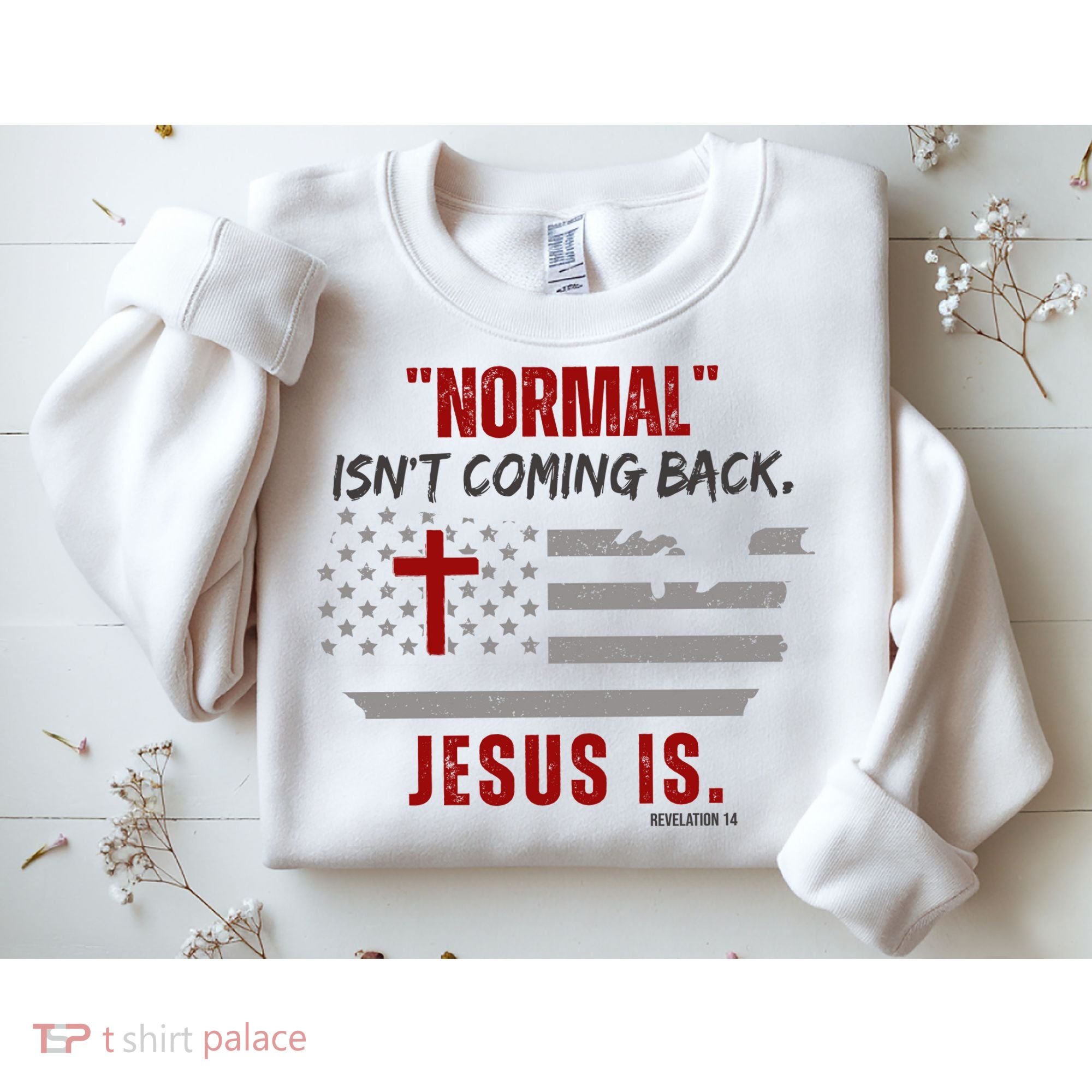 Normal Isnt Coming Back Jesus Is American Flag Cross Sweatshirt