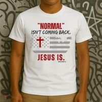 Normal Isnt Coming Back Jesus Is American Flag Cross T-Shirt thumb 3