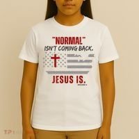 Normal Isnt Coming Back Jesus Is American Flag Cross T-Shirt thumb 4